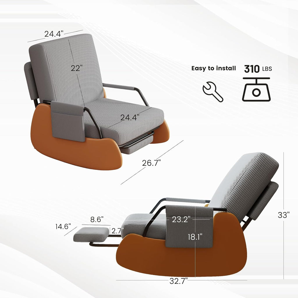 Furniliving Modern Glider Rocking Chair, Upholstered Nursery Glider Chair with Adjustable Recline & Retractable Footrest, Comfortable Lounge Chair for Mom Nursery Living Room Bedroom (Dark Grey)
