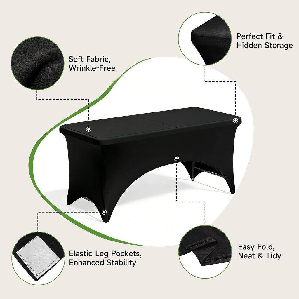 Folding Table 4 Foot with Black Table Cloth- 3-Position Adjustable Height, Heavy Duty 400 lbs Capacity - Portable Tables Folding for Camping, Party, Indoor & Outdoor Use, 2 Pack