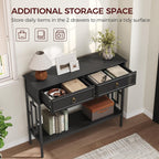 MAHANCRIS Console Table with 2 Drawers, Entryway Table with Storage Shelf, Entrance Accent Tables, 2-Tier Narrow Hallway Table, Behind Couch Table, for Entryway, Living Room, Hallway, Black CTBK6101