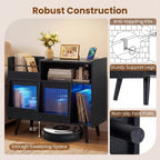 Giantex Large Record Player Stand with LED Light, Mid Century Modern Turntable Stand w/Sliding Door, Charging Station & Plastic Leg, Record Player Table, Vinyl Record Storage for Living Room (Black)
