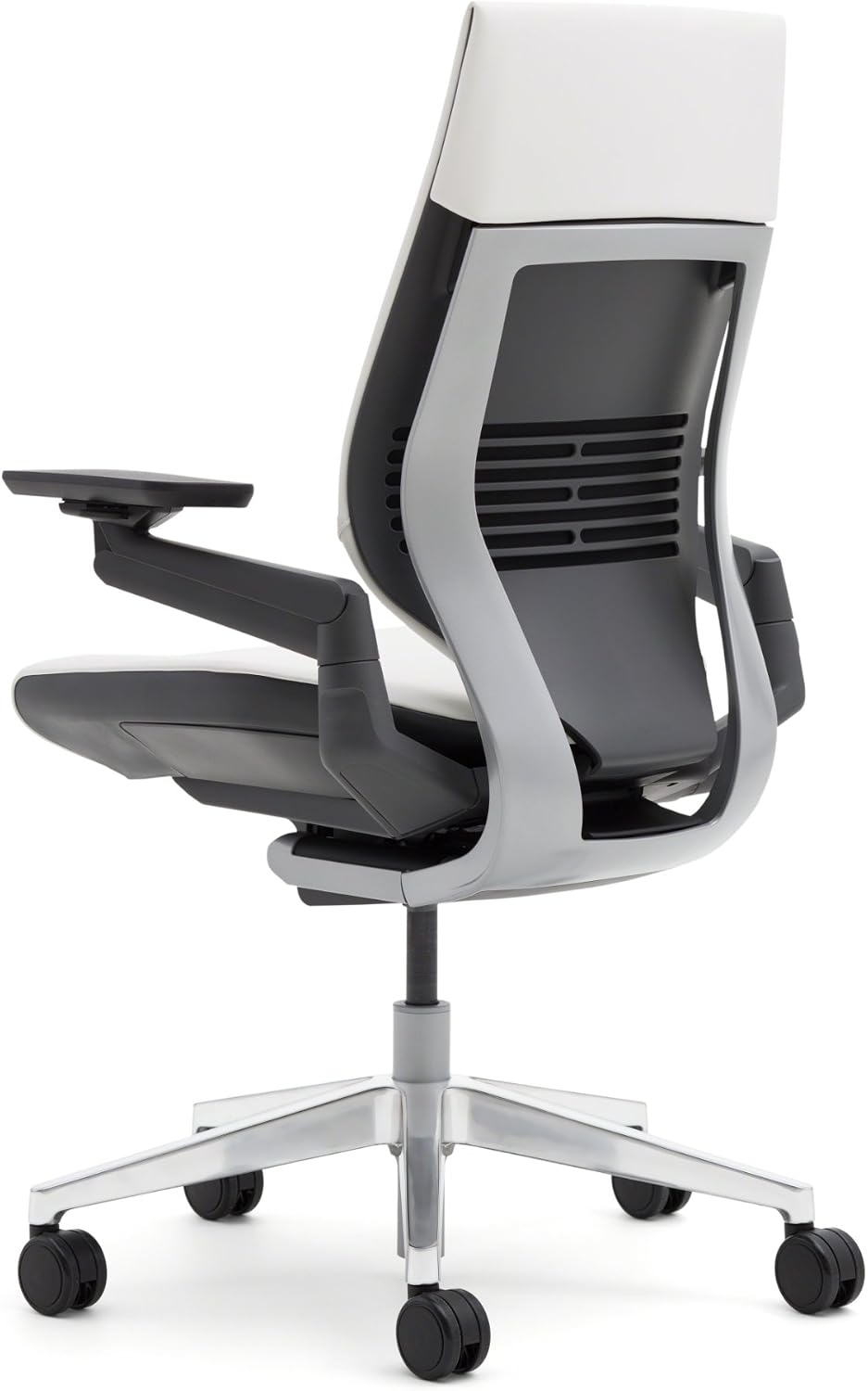 Steelcase Gesture Office Chair - Cogent Connect Licorice Upholstered Wrapped Back Platinum Metallic Frame High Seat Merle Seat/Back/Arms (Dark/Light) Hard Floor Caster Wheels