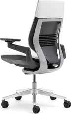 Steelcase Gesture Office Chair - Cogent Connect Licorice Upholstered Wrapped Back Platinum Metallic Frame High Seat Merle Seat/Back/Arms (Dark/Light) Hard Floor Caster Wheels