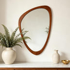 Ferytange Asymmetrical Wall Mirror, Wood Frame Decorative Mirror for Living Room Bedroom Entryway, Modern Irregular Unique Wall Art, Mid Century Modern Home Decor 30" H x 19" W