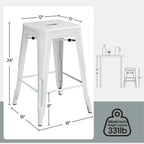 Yaheetech 24 Inch Metal Barstools Set of 4, Counter Height Backless Stools, Industrial Stackable Bar Chairs with Footrest for Kitchen/Dining Room/Bistro/Patio, White
