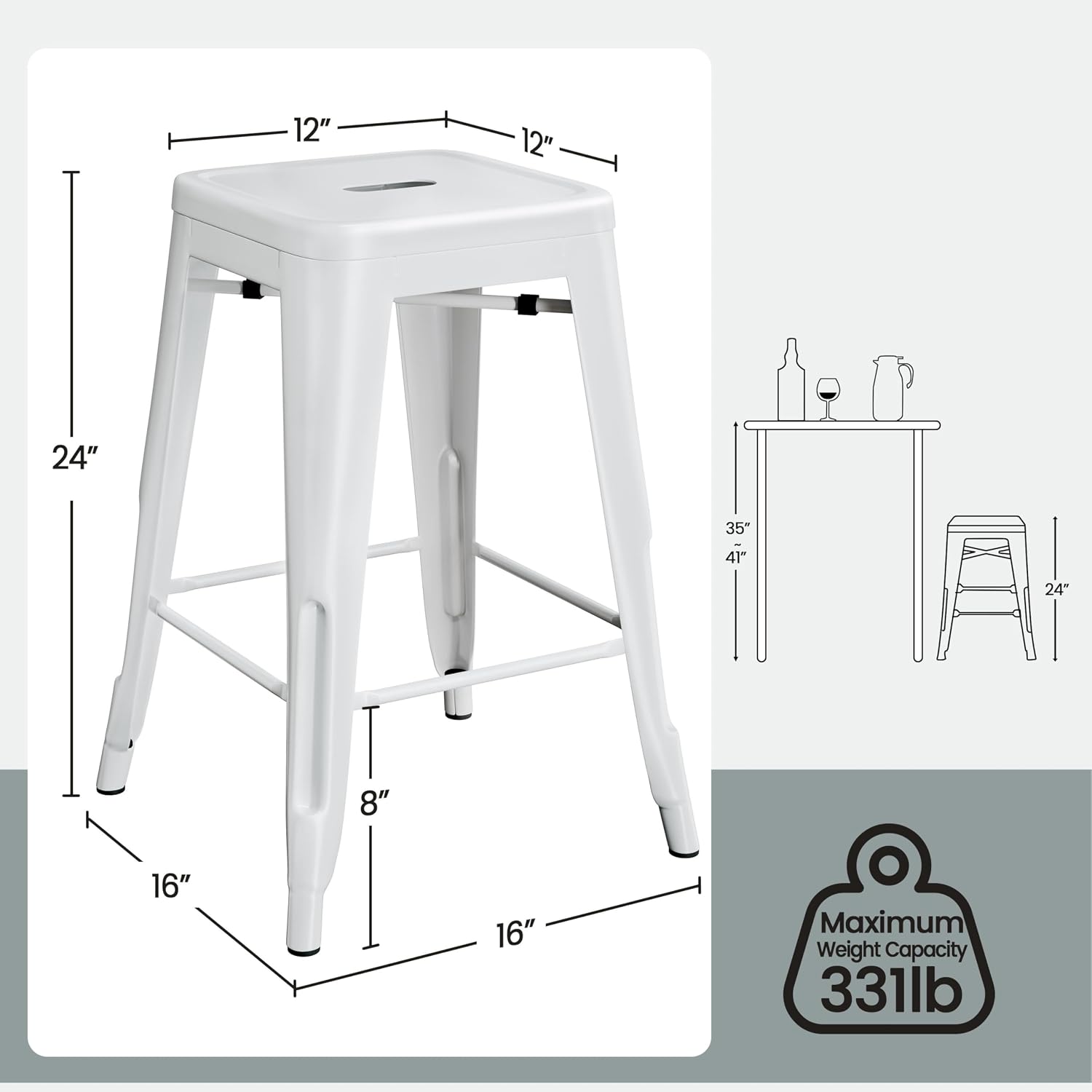 Yaheetech 24 Inch Metal Barstools Set of 4, Counter Height Backless Stools, Industrial Stackable Bar Chairs with Footrest for Kitchen/Dining Room/Bistro/Patio, White