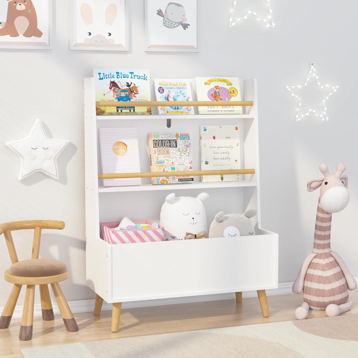 Bookshelf, Book and Magazine Rack, Book Organizer, Toy Storage Cabinet Organizer, White