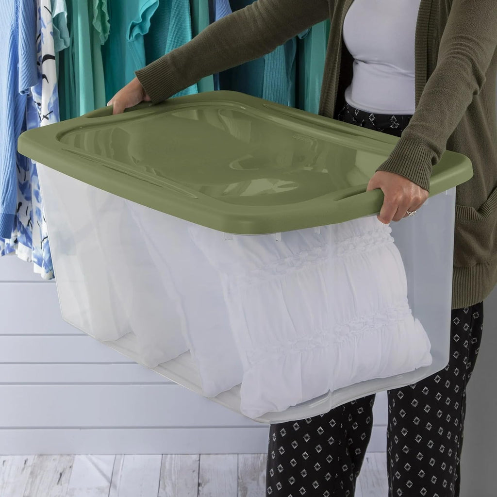 (Single) Storage Bins 70 Quart with Clear Base Stackable Storage Bins Through-Type Handle Design Depressed Lid Storage Containers for Bedding Home Other Large Items