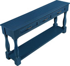 Merax Console Table with 4 Drawers, Retro Entryway Table with Open Storage Shelf for Entryway, Wood Side Table with Thick Legs for Living Room Bedroom, Navy Blue