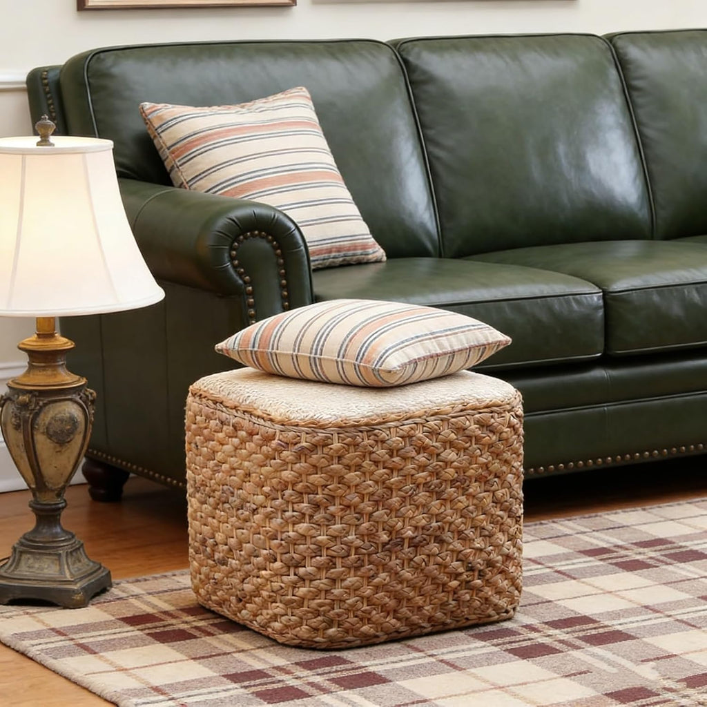 Foot Stool Ottoman Braided Sitting Footrest, for The Living Room, Bedroom, Nursery, Patio, Lounge Other Rooms in The Home(Coffee Color)