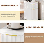 LAZZO End Tables Living Room Set of 2 Narrow End Table 7.9" Nightstands Set of 2 Modern Fluted Front Bedside Tables with 2 Drawers and Charging Station for Living Room, Bedroom, Small Space White