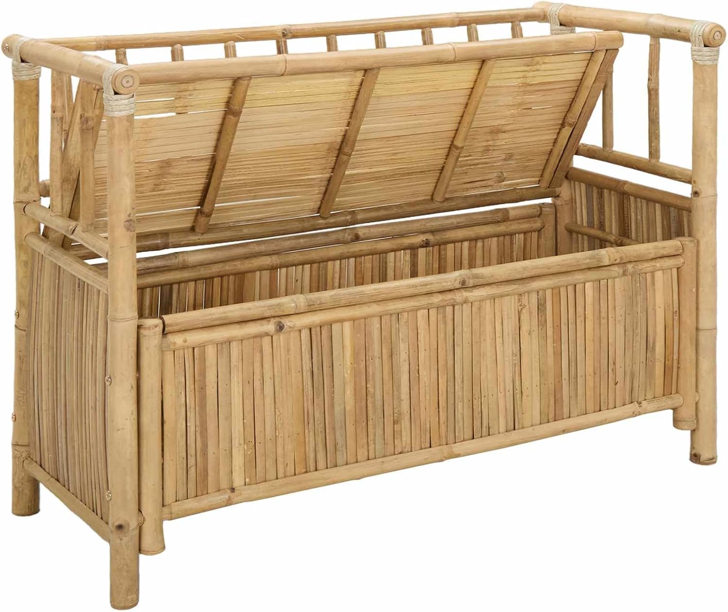 Bamboo Garden Storage Bench, Outdoor Patio Seating with Hidden Storage Compartment, 43.3 x 18.5 x 31.5 Inch Rectangular Wood Bench for Backyard, Balcony, Indoor and Outdoor Use