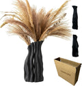 Modular Rockery Art Vase Set of 2, Separatable Centerpiece Table Decorations - 11" Tall Matte Black Ceramic Vases for Flowers, Pampas Grass, Modern Nordic Boho Home Decor (Black)