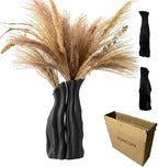 Modular Rockery Art Vase Set of 2, Separatable Centerpiece Table Decorations - 11" Tall Matte Black Ceramic Vases for Flowers, Pampas Grass, Modern Nordic Boho Home Decor (Black)
