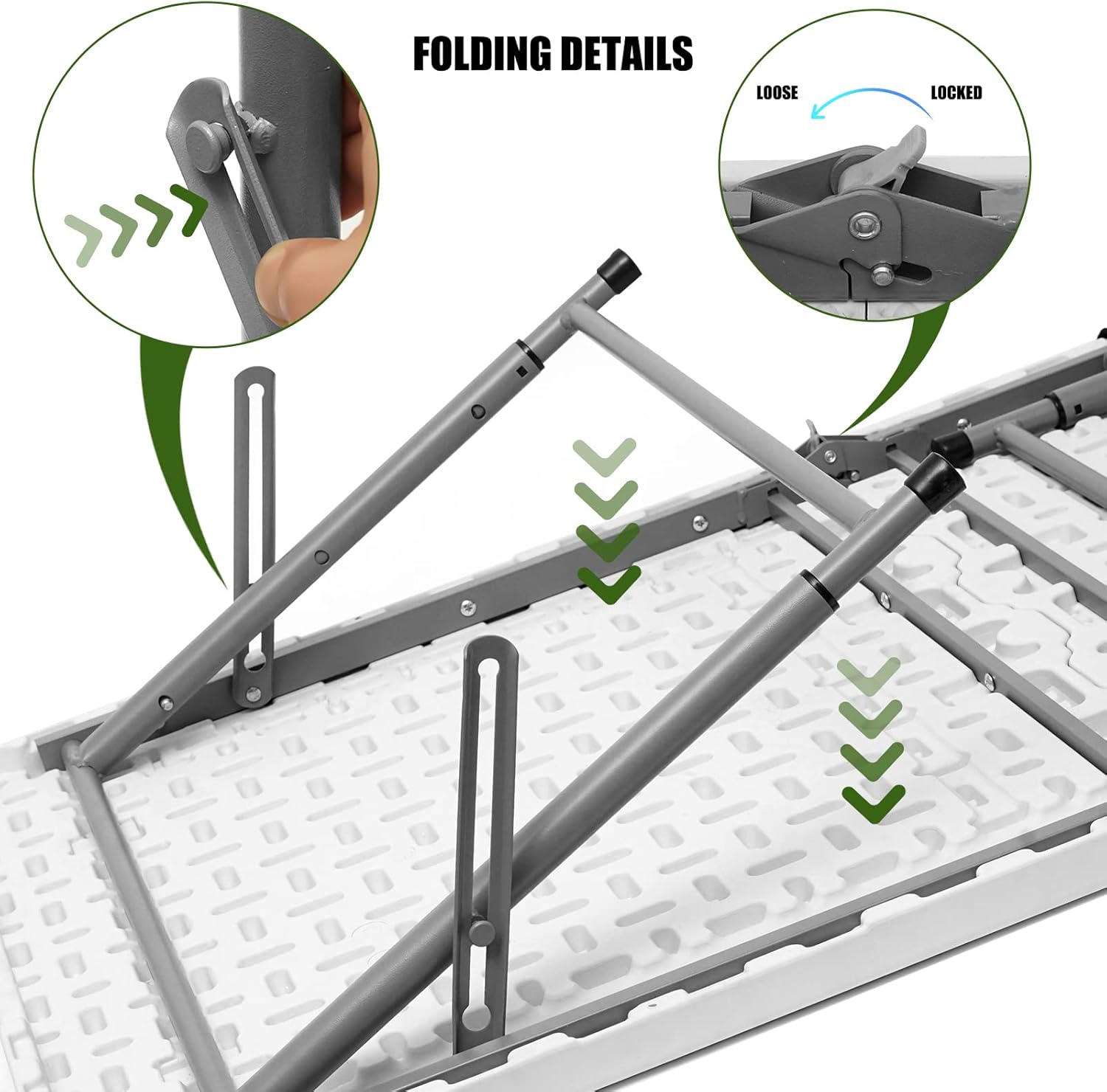 Byliable Folding Table 4 Foot Portable Heavy Duty Plastic Fold-in-Half Utility Table Small Indoor Outdoor Adjustable Height Folding with Carrying Handle, Camping and Party,White