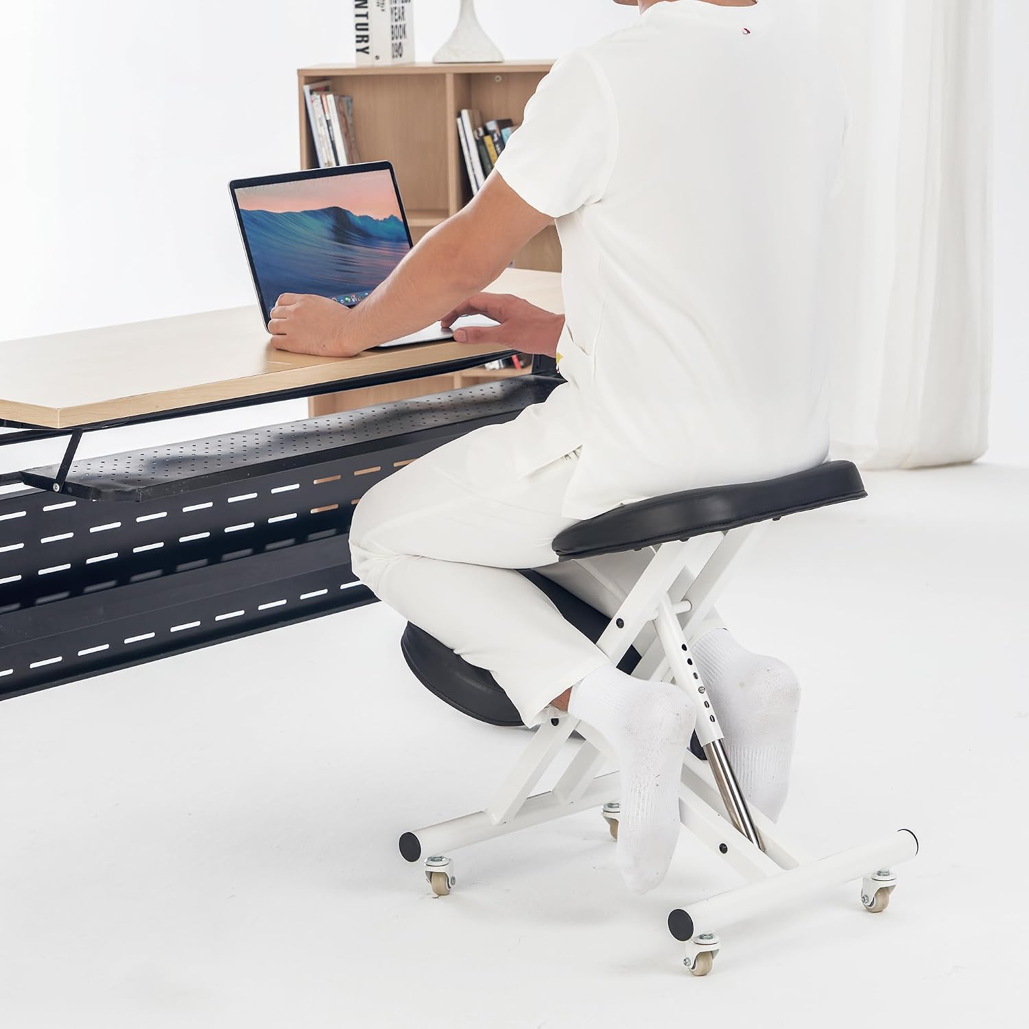 Master Massage Ergonomic Metal Foldable Posture Kneeling Chair for Office –Metal Folding Kneeling Posture Chair for Home and Office-Posture Correction Stool-Improve Your Posture Royal Blue