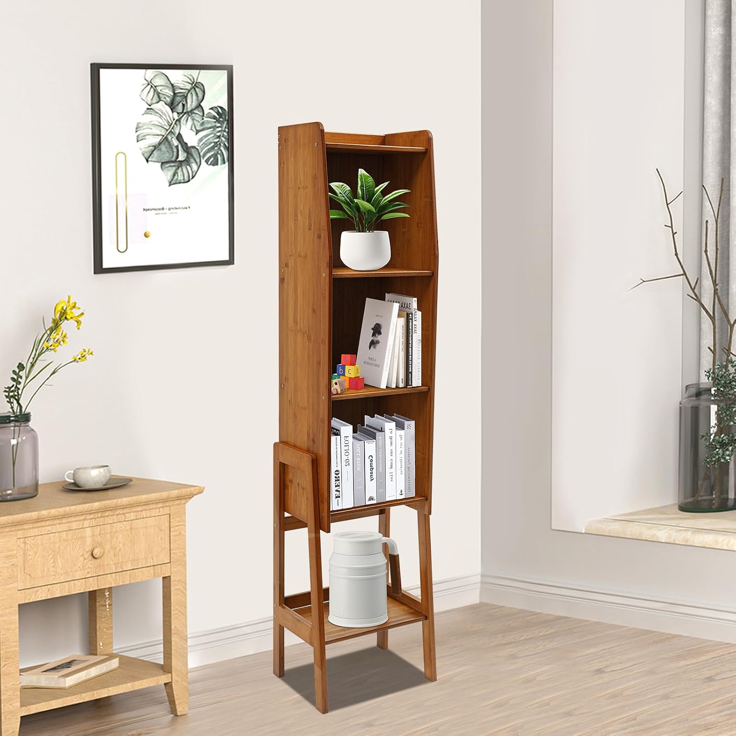 Modern End Table, Side Table Cabinet, Five-Tier Side Table, Wood Bookcase Organizer with Open Shelves for Living Room & Home Office