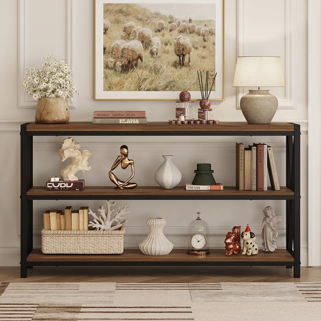 FATORRI Console Table for Entryway, 55 Inch Modern Entry Table with 3 Tier Shelves, Couch Tables Behind Sofa for Living Room (Medium Walnut)