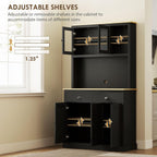 71in Freestanding Pantry Storage Cabinet with Premium Wide Countertop Specification, Adjustable Shelves Optimization, Black Modern Shade