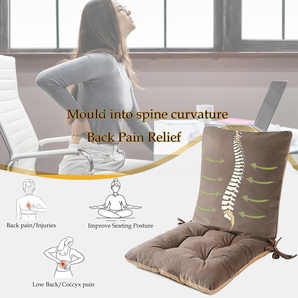 ALIBO Low Back Pain Relief Desk Kitchen Office Chair Lumbar Support and Tufted Seat Pads Cushion Nonslip Soft Recliner Backrest Pads with Adjustable Straps and Ties
