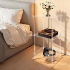 3-Tier Acrylic Record Player Stand, Clear Vinyl Record Storage Table with 11 lbs per Shelf, Modern End Table/Side Table for Living Room, Bedroom, Bathroom, Easy Assembly, Polished Finish