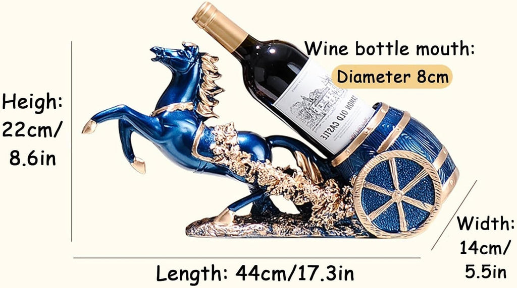 Horse Wine Bottle Holder,Decorative Wine Bottle Display,17.3x8.6x5.5in,Blue | Resin Sculpture Wine Racks Figurines for Kitchen/Cellar/Bar Decor Organizer,Year of the Horse 2026 Gifts for Housewarming