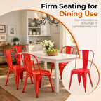 Set of 8 Salsa Red Metal Dining Chairs, Bold Stackable Kitchen Chairs, Industrial Steel Side Chairs for Indoor Restaurant & Cafe