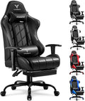 Gaming Chair with Footrest, Ergonomic High-Back PU Leather Computer Chair with 3D Adjustable Armrests, Headrest and Lumbar Support, Office Desk Chair with Diamond Stitching for Adults & Teen