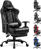 Gaming Chair with Footrest, Ergonomic High-Back PU Leather Computer Chair with 3D Adjustable Armrests, Headrest and Lumbar Support, Office Desk Chair with Diamond Stitching for Adults & Teen