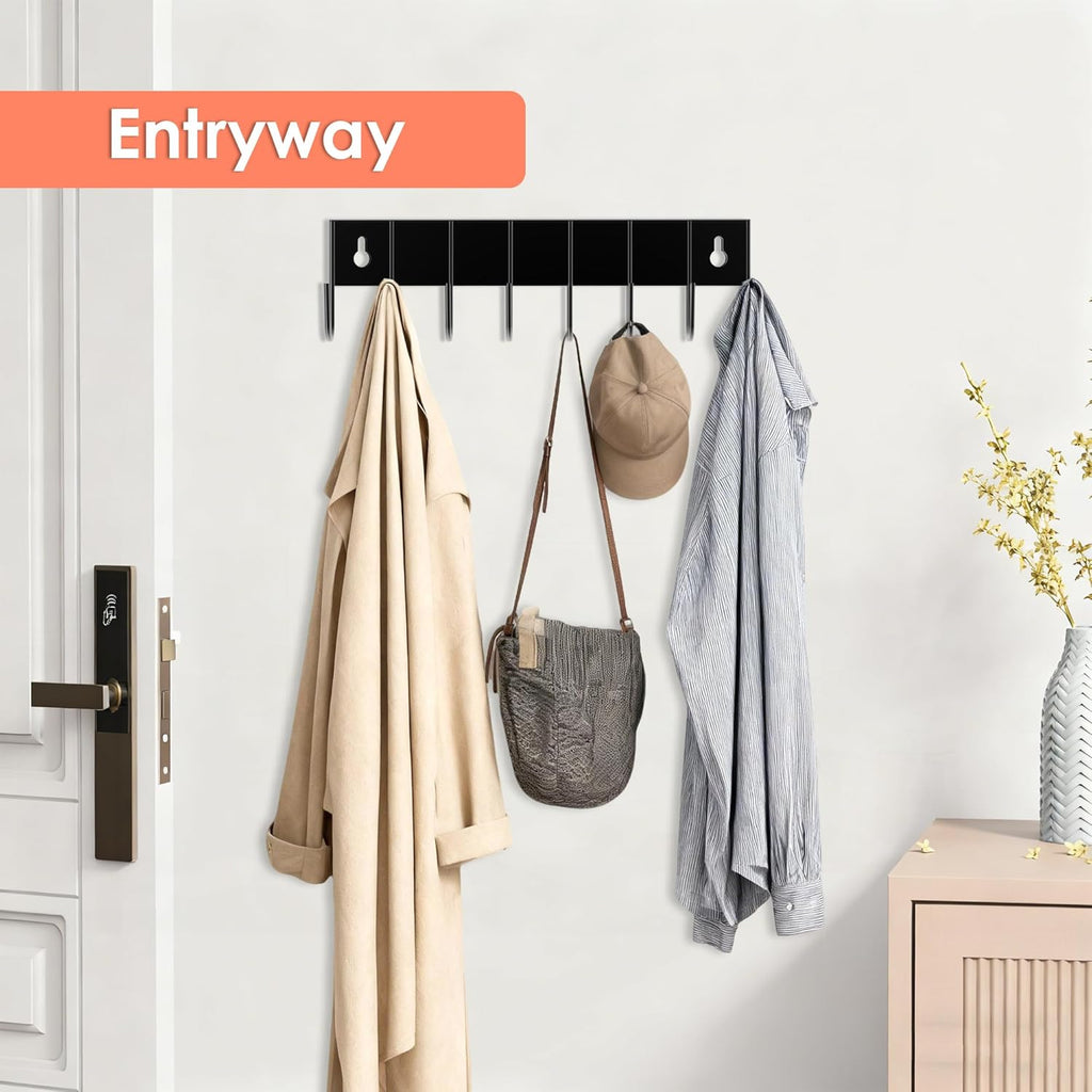 Magnetic Key Holder with 8 Hooks for Fridge Key Hanger Organizer for Wall Mount with 8 Self-Adhesive Sticker No Drilling Required Metal Key Rack for Door, Bathroom, Kitchen,Garage (4, Black)