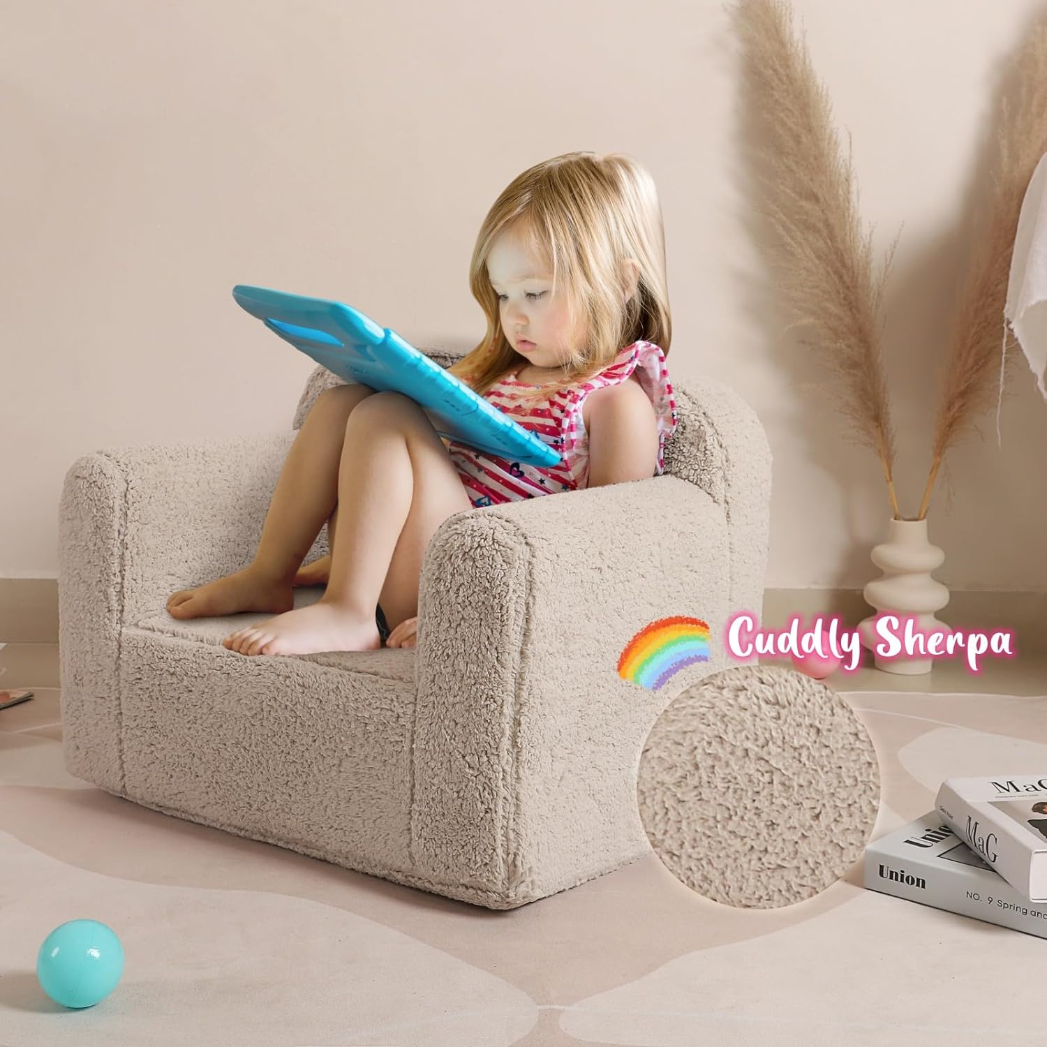 MOMCAYWEX Kids Snuggly-Soft Sherpa Chair, Cuddly Toddler Foam Chair for Boys and Girls, Light Grey