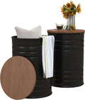 HOMCOM Nesting End Table Set of 2, Round Storage Ottoman Stool with Removable Wood Lid, Metal Frame & Hidden Space, Farmhouse Side Table for Living Room, Black