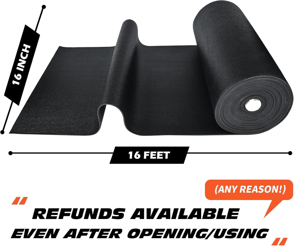 Professional Grade Tool Box Liner, Tool Box Drawer Liner 16 Ft X 16" Black Toolbox Liner,PVC Toolbox Drawer Liners, Shelf Liner Non Slip Mat, Thick Foam Cabinet Liner with Knife and Tape Measure
