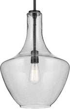 Kichler Everly 1-Light Bell Pendant Light Fixture with Clear Seeded Glass in Black for Kitchen Island, Dining Room, Bedroom, Modern Hanging Light (19.75" x 13.75"), 42046BKCS