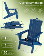 GREENVINES Folding-Adirondack-Chairs-Set-of-2 | HDPE Plastic | Throne Series | Fire Pit Chair | All Weather | for Outdoor Patio Deck Backyard Poolside | Blue
