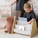 3 Sprouts Double Sided Baby Bookshelf - Portable Book Shelf for Kids Rooms - Ideal Toddler Book Storage - Nursery Bookshelf - Small Bookshelf for Child's Room - Book Organizer - Gingham Beige