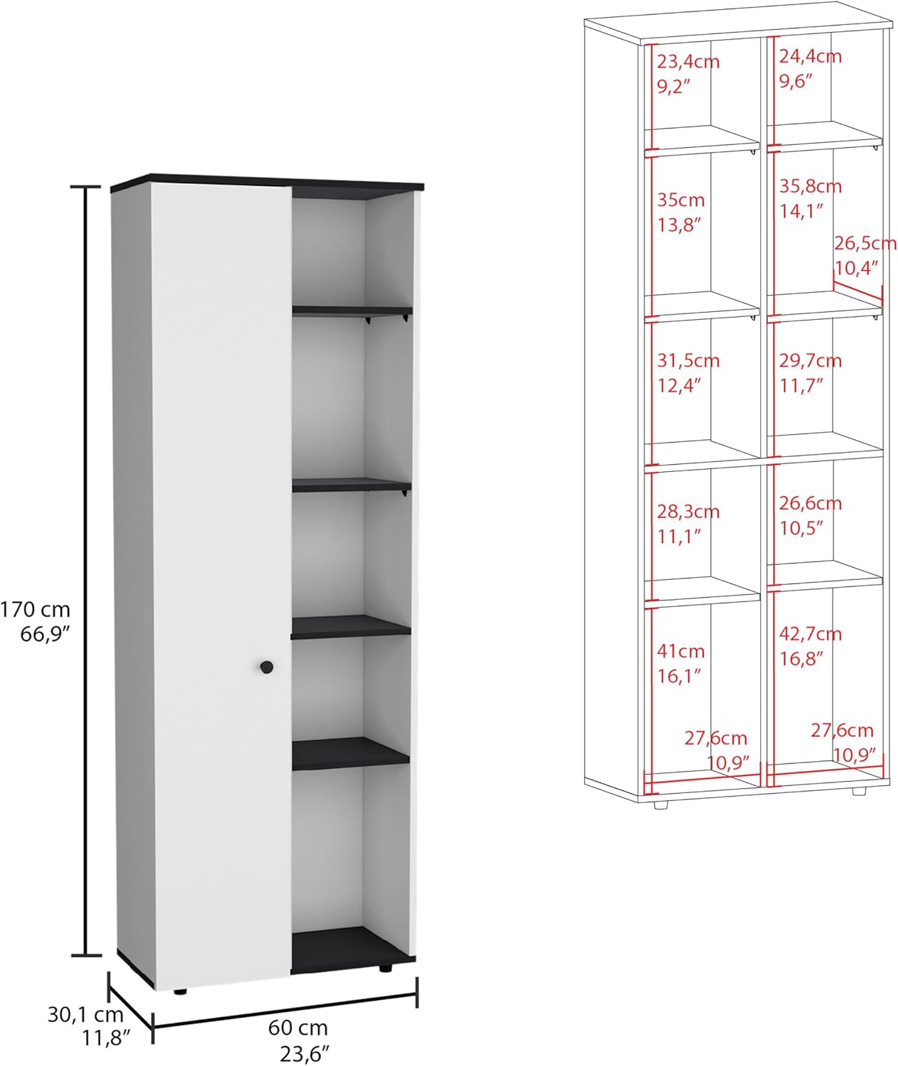 Kitchen Pantry Storage Cabinet with and Five Interior and Exterior Shelves