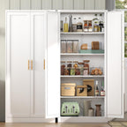 BESFUR 71" Tall White Kitchen Pantry Cabinet, Metal Food Storage Cabinet with 4 Adjustable Shelves, Freestanding Cupboard with Doors for Kitchen, Dining Room, Living Room, Bathroom, Laundry Room
