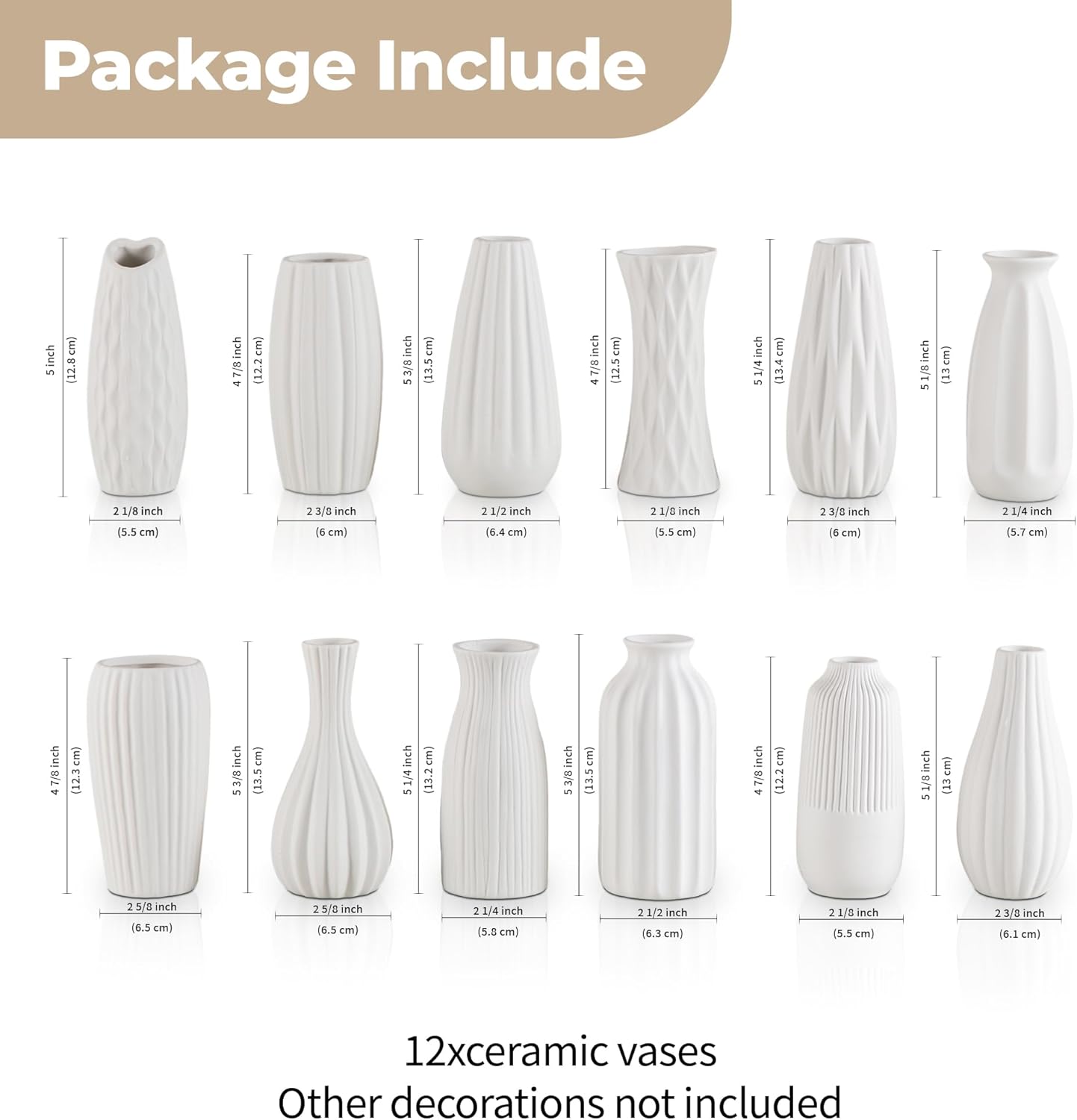 Kimdio White Ceramic Bud Vase for Table Decor, 12pcs Small Pottery Vases for Flowers Mini Ceramic Vases for Pampas Grass Vase Bulk for Wedding Dining Room Christmas Home