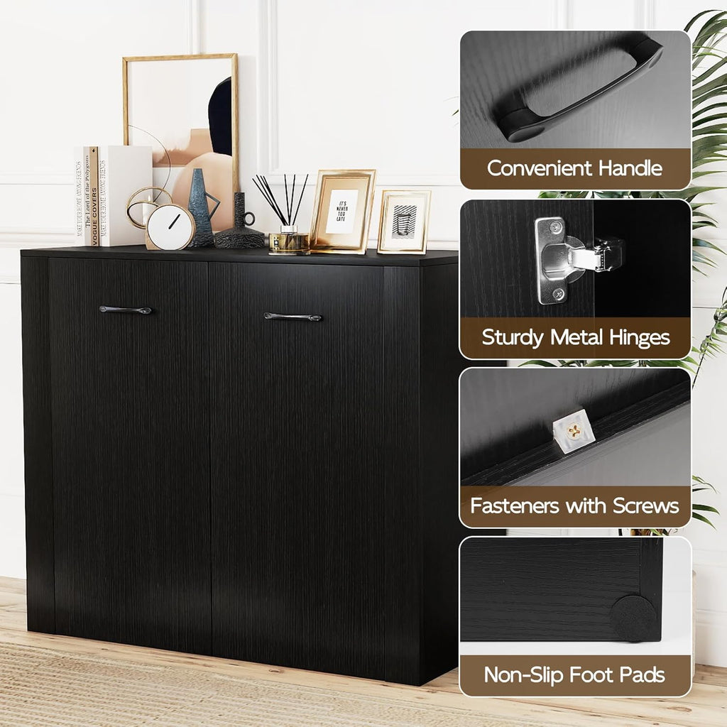 Giantex 38-Inches Storage Cabinet, Sideboard with 2 Doors and 4 Cubic Shelves, Anti-Tipping Device, Sturdy Metal Hings, Credenza, Bathroom Cabinet for Living Room, Kitchen, Entryway, Black
