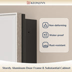 Keonjinn 24" x 30" Medicine Cabinets with Mirror for Bathroom, Brushed Nickel Recessed or Surface Wall-Mounted Aluminum Alloy Framed Beveled Mirror, Farmhouse Bathroom Mirror with Storage Cabinet