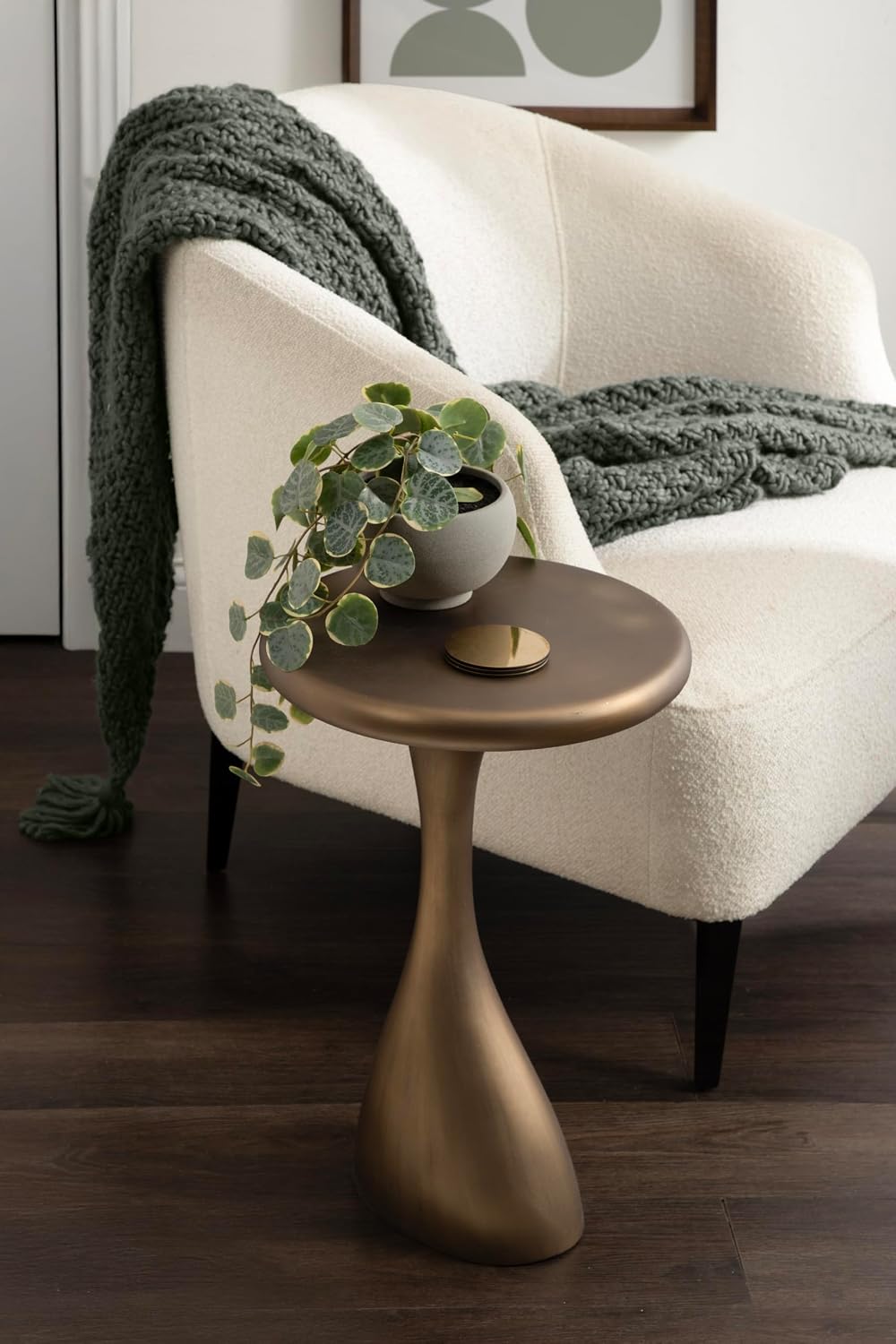 Kate and Laurel Auclair Modern Metal Round Side Table, 14 x 14 x 22, Antique Brass, Sculptural Circle End Table for Use as Unique Bedroom Nightstand or Pedestal Martini Table