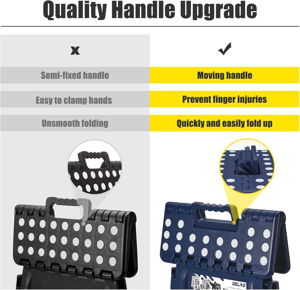 Delxo 17.5 Inch + 11 Inch Folding Step Stool, Foldable Stool for Adults,Premium Portable Collapsible Plastic Step Stool,Non Slip Folding Stools for Kitchen Bathroom Bedroom (Blue + Black)