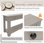 Knocbel Console Table with 4 Storage Drawers and Bottom Shelf, Rustic Distressed Sofa Table for Entryway Hallway Living Room, 63" W x 14" D x 30" H, Gray Wash Color