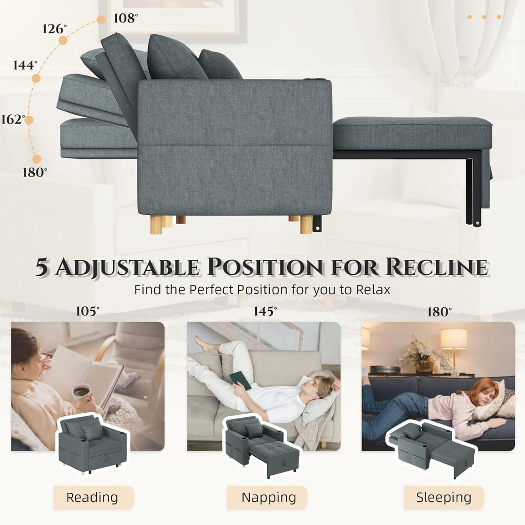 YODOLLA Sleeper Chair for Adults, 38" Extra Wide Convertible Chair Bed, Upgraded 3-in-1 Pull Out Single Sofa with Adjustable Backrest, Cup Holder for Living Room Apartment Small Space, Dark Grey