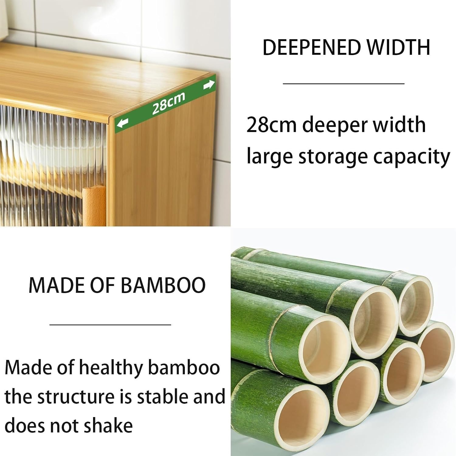 Bamboo Countertop Storage Cabinet Kitchen Pantry with Large Capacity & Acrylic Sliding Door Bread Container for Kitchen Creative idea(Brown)