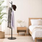 Coat Rack Freestanding with 7 Hooks Modern Hall Tree 3 Adjustable Height | Heavy Duty Metal Clothes Hook Stand with Base for Entryway Bedroom Office for Coats Hats Bags and Purses, Black