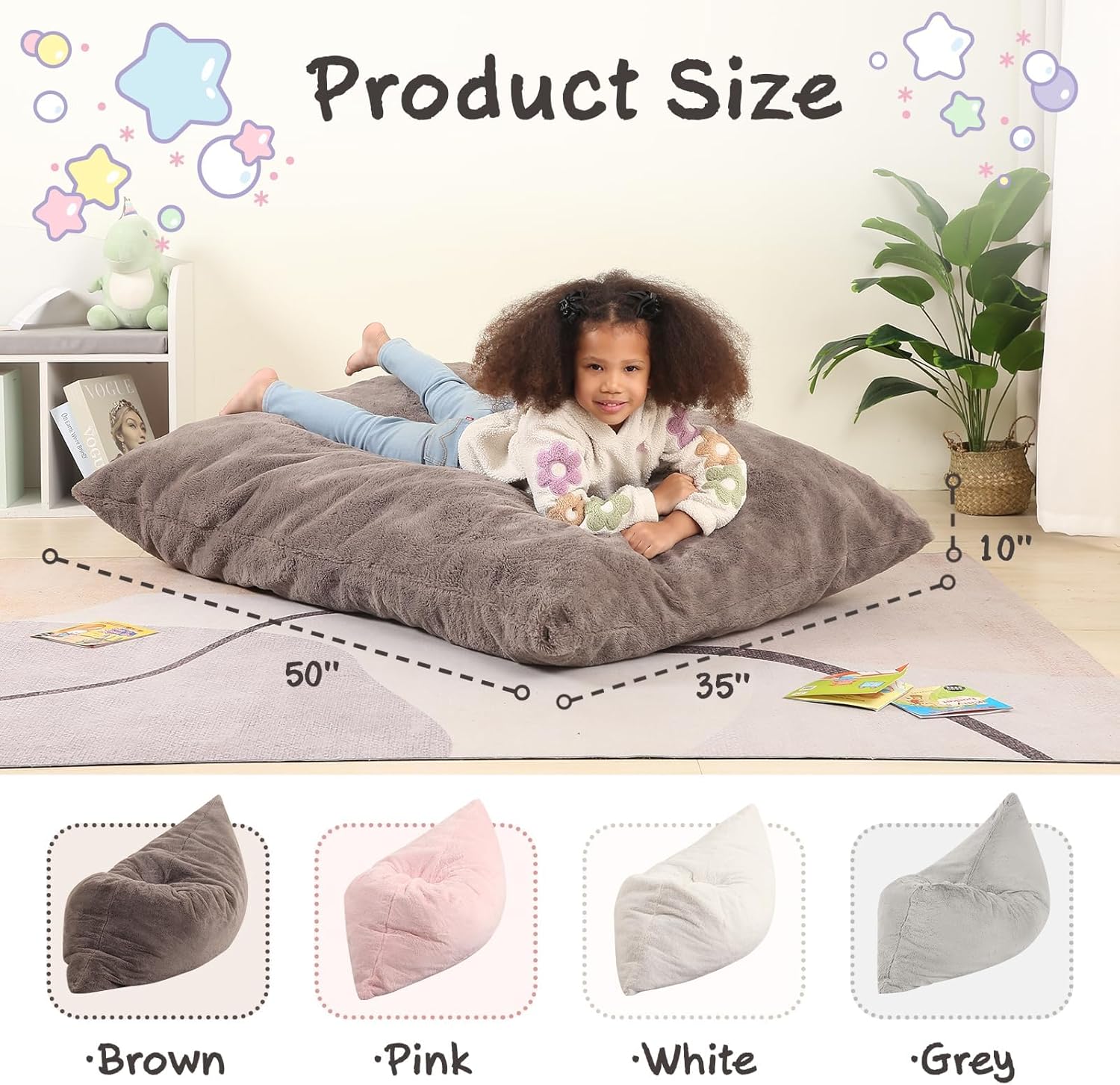 MOMCAYWEX 3-in-1 Kids Bean Bag Chair, Gaint Pillow Mattress for Kids, 35" x 50" x 10", Dark Brown
