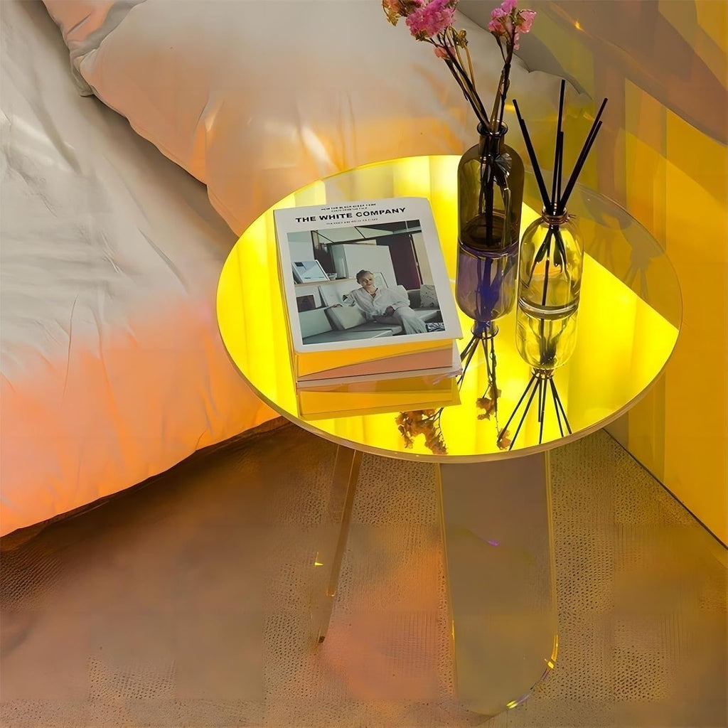 Round Acrylic Side Table Modern Rainbow Iridescent Accent Table Night Stand Versatile Coffee Table for Living Room Balcony Office Creative idea(45 cm)