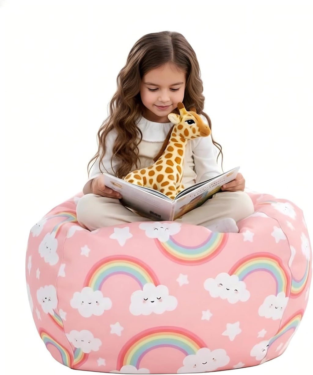 Stuffed Animal Storage Bean Bag Chair Cover Only for Kids Girls Toddler, Large Beanbag Chair Without Filling for Organizing Children Soft Plush Toys