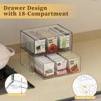 2 Pack Clear Tea Bag Organizer, Stackable Drawer Organizer with Dividers for Pantry Bathroom Vanity Kitchen - Cabinet Countertop Shelf Plastic Storage Bins for Coffee/Makeup/Cosmetic/Crafts/Jewelry